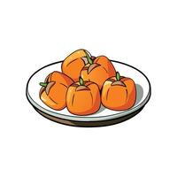 Pile of persimmons on plate with black outline illustration vector