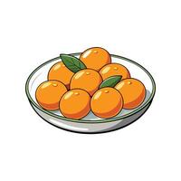 Vibrant oranges arranged on a white plate with leaves vector
