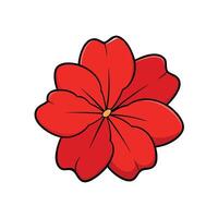 Vibrant red flower with black outline on white background vector