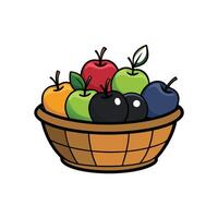 Basket filled with an assortment of different coloured apples vector