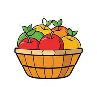 Basket brimming with colorful apples and oranges cartoon vector