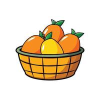 Cartoon basket with oranges and lemon fresh harvest vector