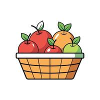 Cartoon basket filled with fresh ripe apples illustration vector