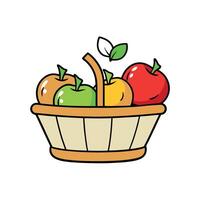 Cartoon basket filled with fresh, colorful autumn apples vector