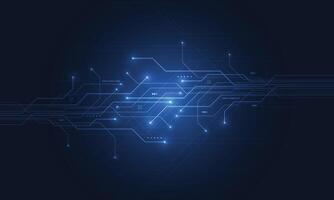 Abstract blue glowing line technology circuit board background design. Communication dot and line speed vector