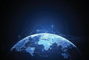Abstract global network connection on technology background. World map point and line vector