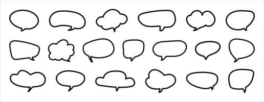Speech bubble sticker. Fun dialogue outline black frame. Chat box, empty social media message balloon, silhouette sample. Communication network symbols in doodle style. Information, idea, quote icon. vector