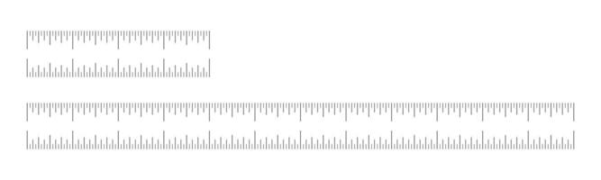 Measuring charts with 4, 12 inches. Set of ruler scales. Sewing tool mockups collection. Length measurement math, distance, height ruler printable patterns. vector