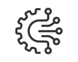 Gear meets tech. Simple line icon symbolizing automation, artificial intelligence, machine learning, or digital transformation. Useful for websites, apps, presentations. vector