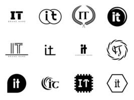 IT logo template. Letter i and t logotype. Set different classic serif lettering and modern bold text with design elements. Initial font typography. vector