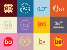 BO logo company template. Letter b and o logotype. Set different classic serif lettering and modern bold text with design elements. Initial font typography. vector