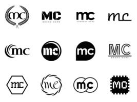 MC logo template. Letter m and c logotype. Set different classic serif lettering and modern bold text with design elements. Initial font typography. vector