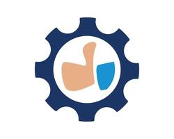 Thumbs up inside a gear. Symbolizes approval, positive feedback, efficiency, progress, support. Good for presentations and websites needing visual metaphors. vector
