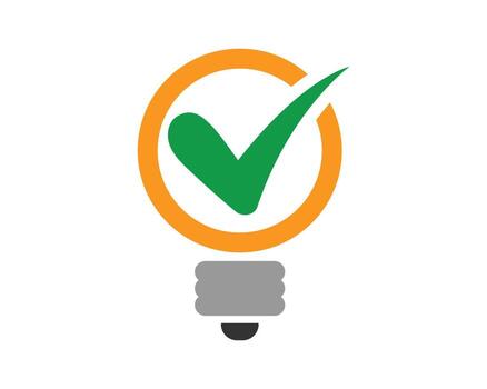 Bright graphic of a lightbulb with a checkmark. Represents good ideas, success, validation, solutions, or approval. Ideal for innovative concepts, business solutions, or positive confirmation. vector