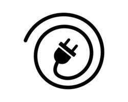 A stylized icon of an electric plug encircled by a cord, symbolizing power, connection, and energy. Ideal for use in tech, sustainability, or creative projects. vector