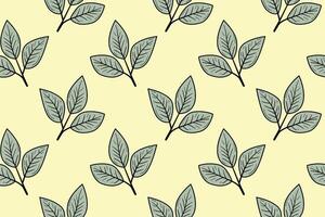 Elegant pastel yellow background with a repeating pattern of stylized teal leaves. Perfect for textile design, packaging, or website backgrounds. Evokes feelings of serenity and natural beauty. vector