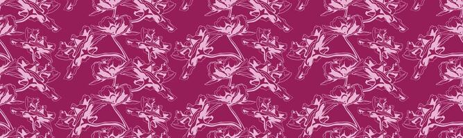Elegant pink floral pattern on a deep crimson background. A stylized, repeating design perfect for textiles, wallpaper, or website backgrounds. vector