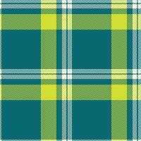 Classic plaid pattern with teal, yellow, and white intersecting lines. Versatile for backgrounds, textiles, or design elements. Evokes tradition style. vector