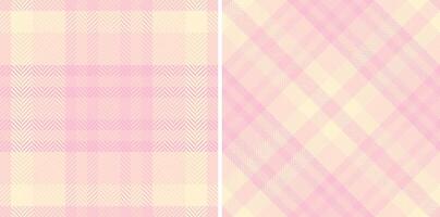 Pastel pink and yellow plaid and herringbone seamless patterns. Perfect for textile design, fashion, branding, or website backgrounds. Subtle texture adds visual interest. vector