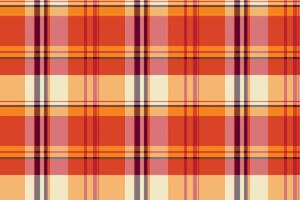Warm, inviting plaid pattern with orange, red, and beige hues. A versatile background for design, textiles, or fashion projects. Evokes autumn coziness. vector