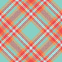 Vibrant plaid pattern featuring coral, aqua, and beige hues. A modern textile design offering a fresh, colorful take on traditional checks. Suitable for backgrounds, fabrics, and creative projects. vector
