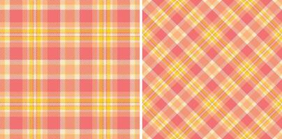 Vibrant coral and gold plaid patterns. Perfect for textile design, fashion, websites, or branding. Two seamless variations offer versatile design options. vector