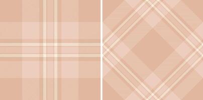 Elegant textile pattern featuring classic plaid and diagonal tartan designs in soft peach hues. Ideal for backgrounds, designs, and textures. Versatile vector