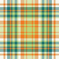 Vibrant plaid pattern in teal, orange, and lime green. Perfect for textile design, fashion, or website backgrounds. This cheerful, energetic design evokes feelings of warmth and optimism. vector