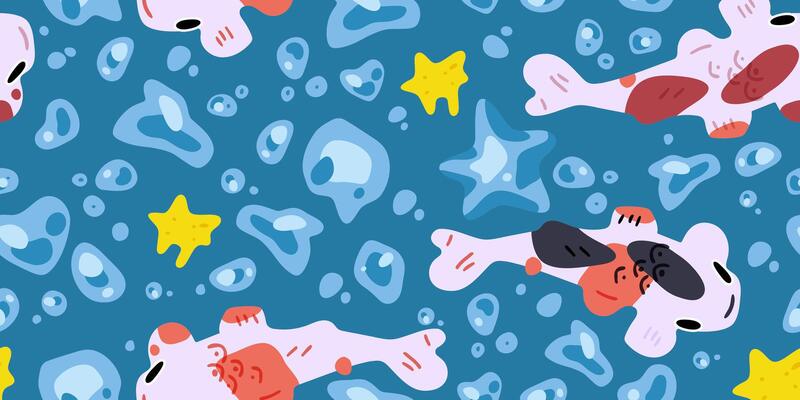Koi Fish Seamless Cartoon Pattern