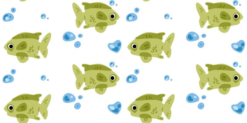 Cartoon Green Fish Seamless Pattern