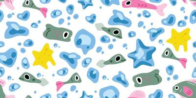 Seamless Ocean Pattern with Fish and Starfish vector