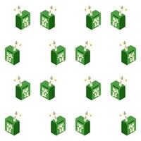 Green Juice Box Seamless Pattern. Cartoon flat-style drink boxes with straw on white background vector