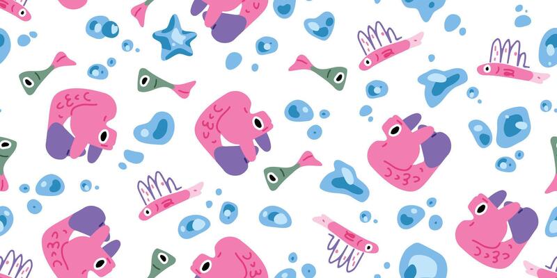 Seamless Pattern with Colorful Cartoon Fish