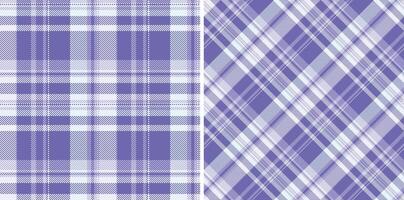 Classic plaid pattern duo in calming lavender hues. Timeless checkered design, perfect for backgrounds, textiles, fashion, or adding a touch of traditional style. Versatile backdrop. vector
