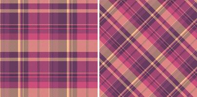Two elegant plaid patterns in muted pinks and purples. Perfect for textile design, fashion, or website backgrounds. Versatile and stylish, these seamless textures offer a sophisticated, rustic feel. vector