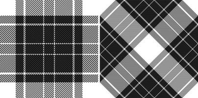 Stylish black and white plaid patterns. Perfect for textile design, apparel, website backgrounds, or packaging. Versatile monochromatic textures offer a modern, classic feel. vector