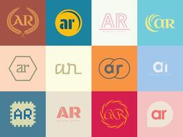 AR logo company template. Letter a and r logotype. Set different classic serif lettering and modern bold text with design elements. Initial typography. vector