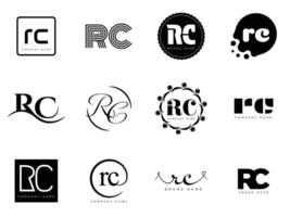 RC logo template. Letter r and c logotype. Set different classic serif lettering and modern bold text with design elements. Initial font typography. vector