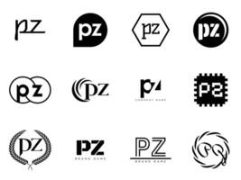 PZ logo template. Letter p and z logotype. Set different classic serif lettering and modern bold text with design elements. Initial font typography. vector