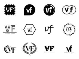 VF logo template. Letter v and f logotype. Set different classic serif lettering and modern bold text with design elements. Initial font typography. vector