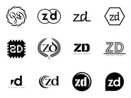 ZD logo template. Letter z and d logotype. Set different classic serif lettering and modern bold text with design elements. Initial font typography. vector