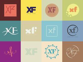 XF logo template. Letter x and f logotype. Set different classic serif lettering and modern bold text with design elements. Initial font typography. vector