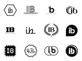 IB logo template. Letter i and b logotype. Set different classic serif lettering and modern bold text with design elements. Initial font typography. vector