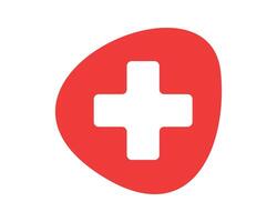 Bold graphic of a red cross inside an organic shape, symbolizing health, care, and aid. Use for medical, charity, or emergency service themes in designs. vector