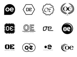 OE logo template. Letter o and e logotype. Set different classic serif lettering and modern bold text with design elements. Initial font typography. vector