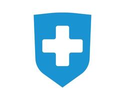 A minimalist graphic depicting a blue shield with a white medical cross. Concept of health, safety, protection, and security. Ideal for medical websites, apps, and healthcarerelated projects. vector