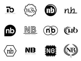 NB logo template. Letter n and b logotype. Set different classic serif lettering and modern bold text with design elements. Initial font typography. vector