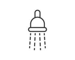 Simple line art icon of a shower head with water droplets falling. Symbolizes cleanliness, hygiene, washing, bathroom, and relaxation. Use for web design, app icons, or print materials. vector