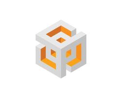 Abstract isometric cube design. Gray and orange geometric shapes create a modern, minimalist, and innovative visual. Perfect for tech, architecture, or corporate branding. vector