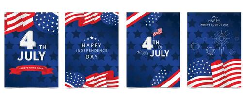 blue 4th of July Independence Day background with flag party for a4 vertical design vector
